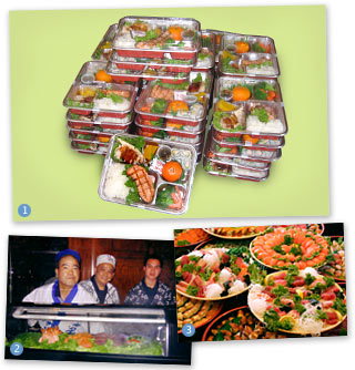 bento lunch boxes, lon-site sushi chefs, party platters